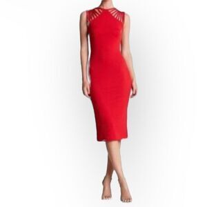 Dress The Population Gwen Midi Dress Women's Small Red Bodycon Stretch Strappy
